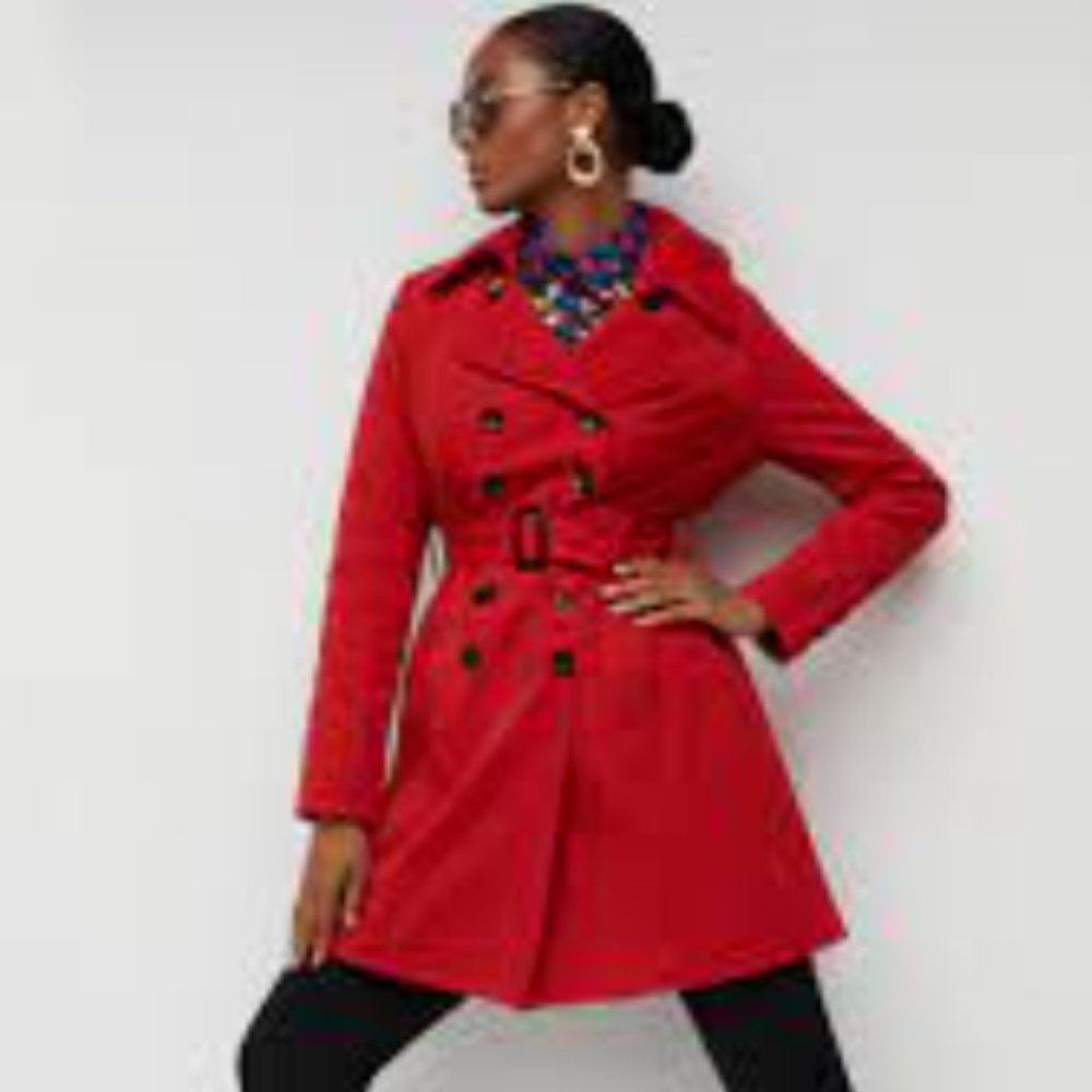 New York and Company  Double-Breasted RED Trench Coat